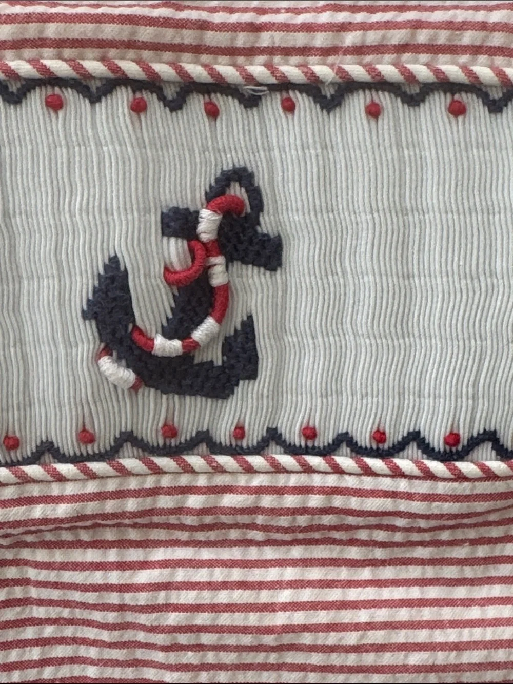 Little English Light Red Seersucker Smocked Shortall - Anchors